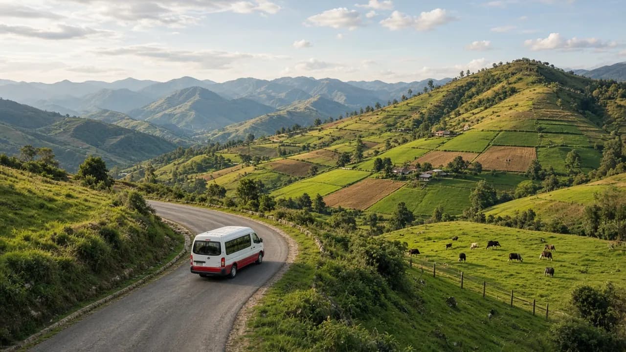 Buseta recorriendo las montañas de Boyacá